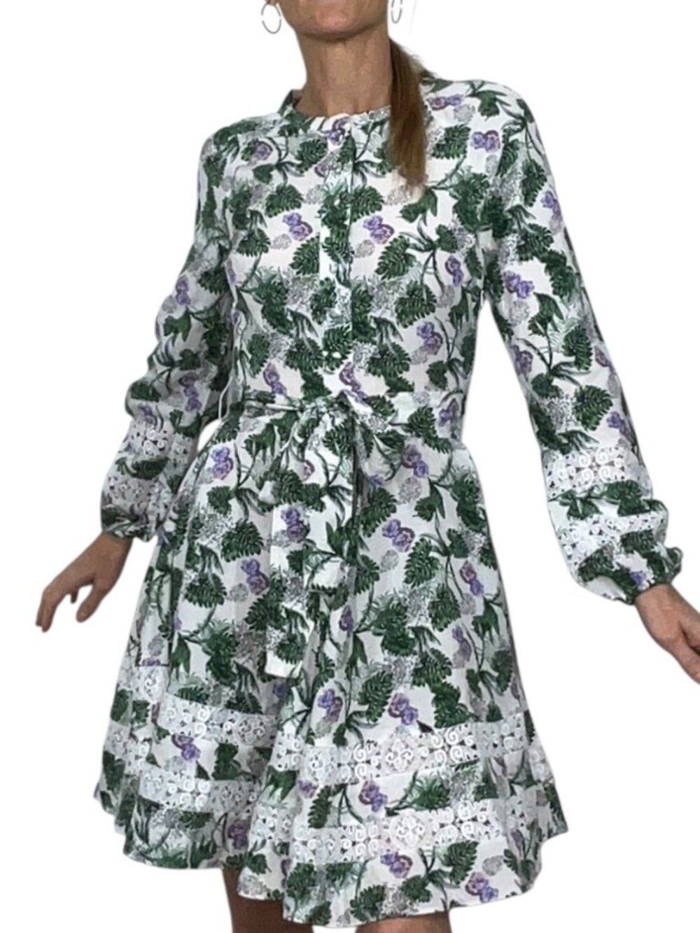 Maje Roman Floral Print Woven Mini Dress 36 US 4 Linen Blend - Picture 2 of 16
